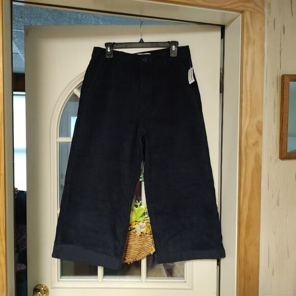 New Old Navy High Rise Wide Leg Navy Blue Corduroy Cropped Pants Women's 8 Tall - Picture 1 of 3